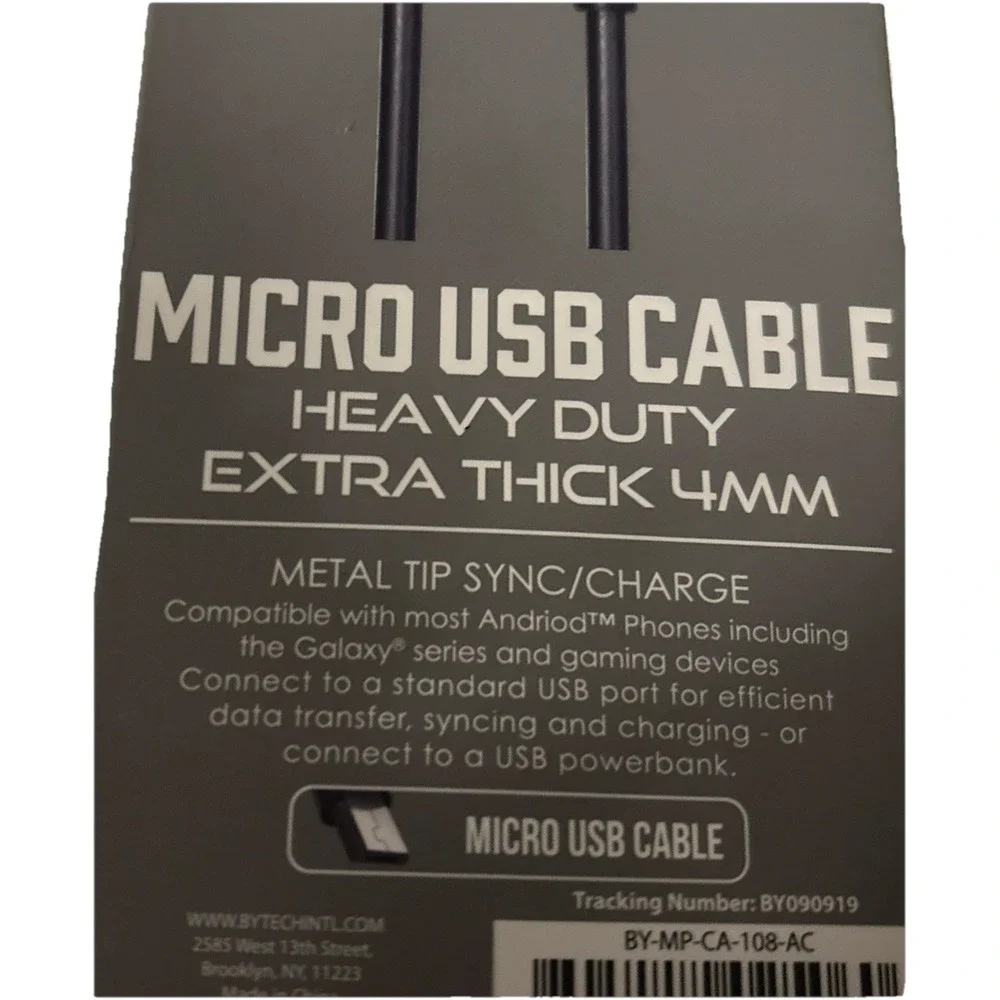 ByTech Micro USB Cable Heavy Duty Extra Thick 4MM 10FT Black
